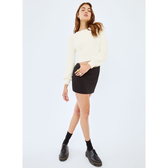 Sunday Best Women's Kitten Sweater Medium White Fuzzy Jersey Knit Crewneck - Picture 1 of 10